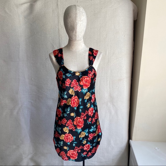 Vintage S M Floral Print Satin Slip Dress Chemise - Picture 4 of 8